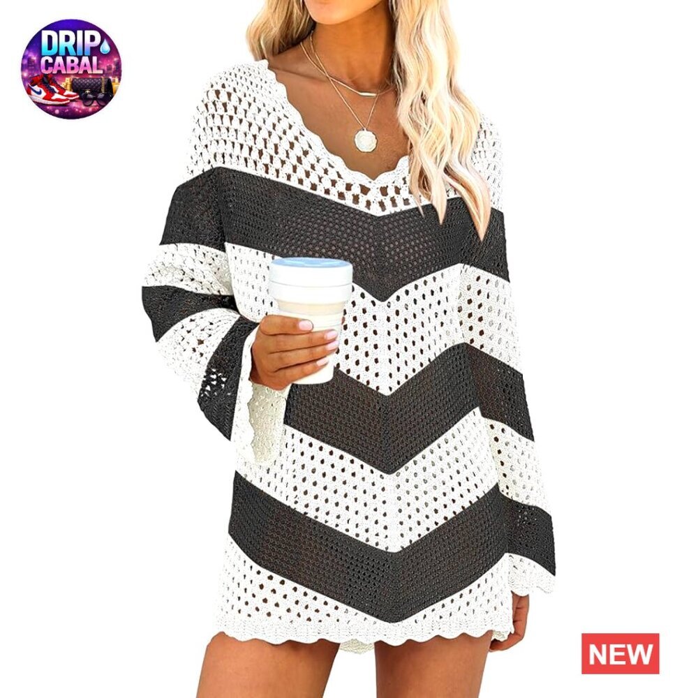 Crochet Mesh Knit Cover Up Dress for Beach Swimwear